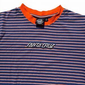 Santa Cruz Women's Small Blue with Orange/White Stripes Tee Crewneck Skater Y2K